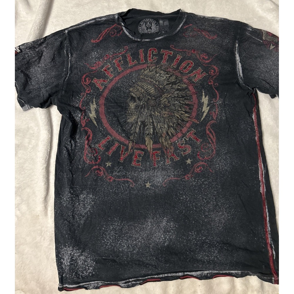 Affliction Men's 2XL Black Live Fast Graphic T-Shirt Crew Neck